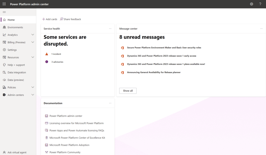 Microsoft Power Platform admin center